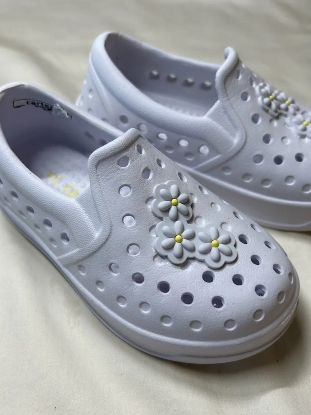 Toddler White Slip-On Floral Clog Shoes